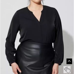 Torrid Studio Crepe De Chine Button Front Long Sleeve Blouse black 1X